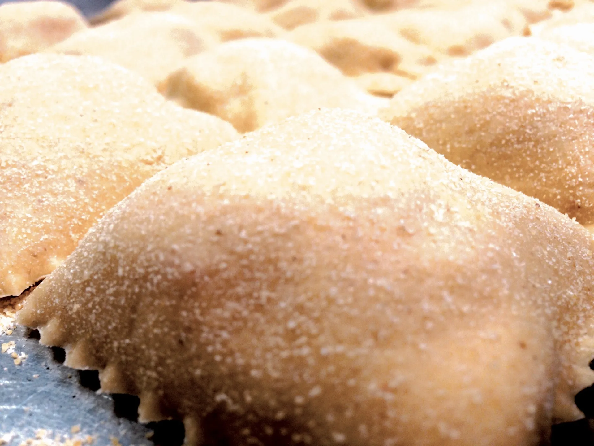 Handmade ravioli dusted with semolina